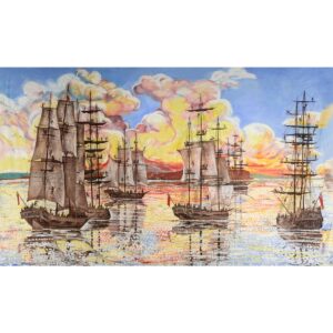 Tall Ships at Sunset Painted Backdrop BD-0124