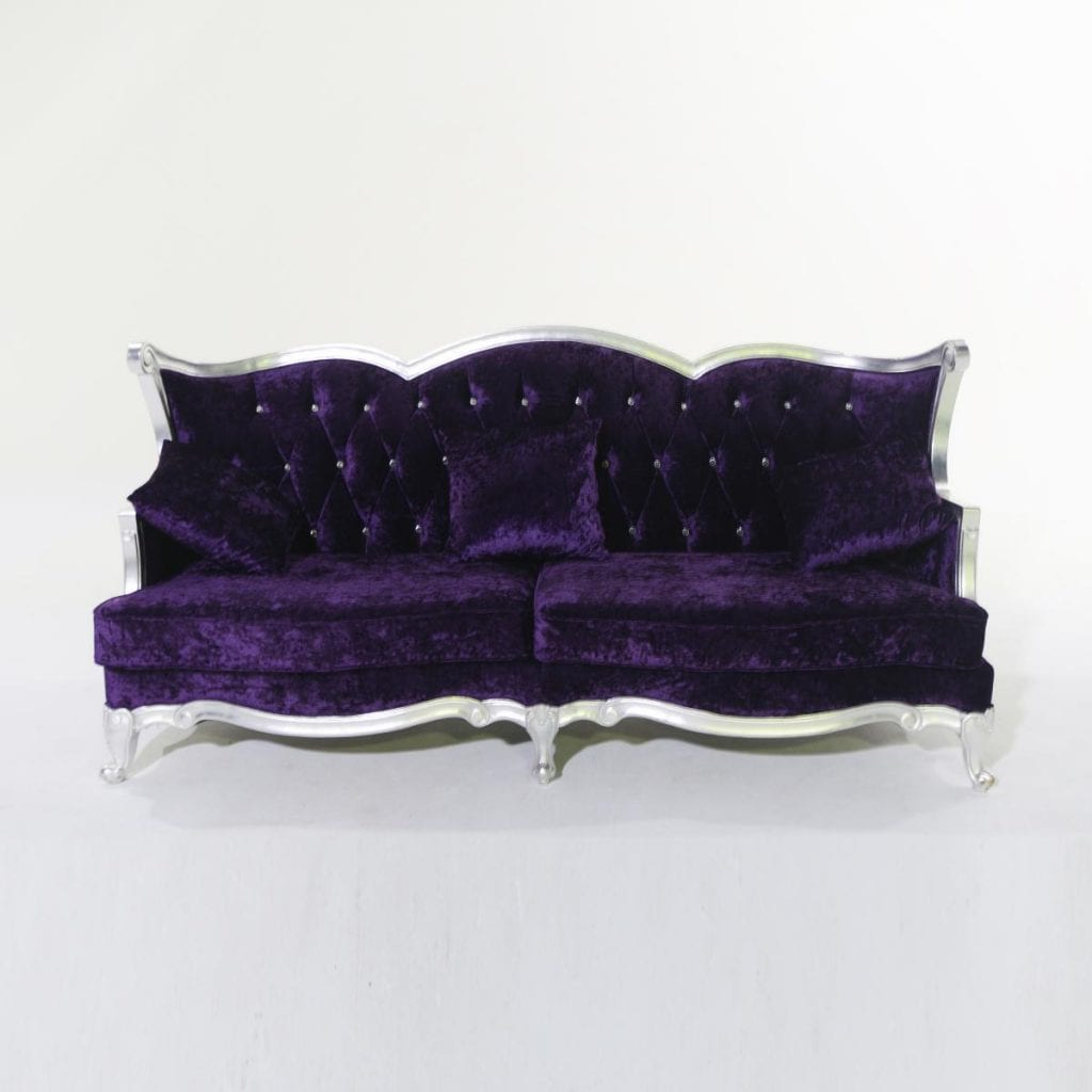 Four Seat Plush Purple Studded Velvet Couch