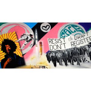 60s Montage "Resist the Draft" Painted Backdrop BD-0481
