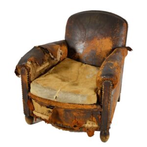Worn Rustic Armchair, brown tonal leather