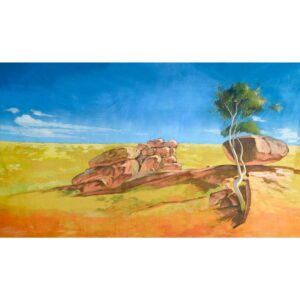 Australian Outback Desert Landscape Rocks and Tree Painted Backdrop BD-0108